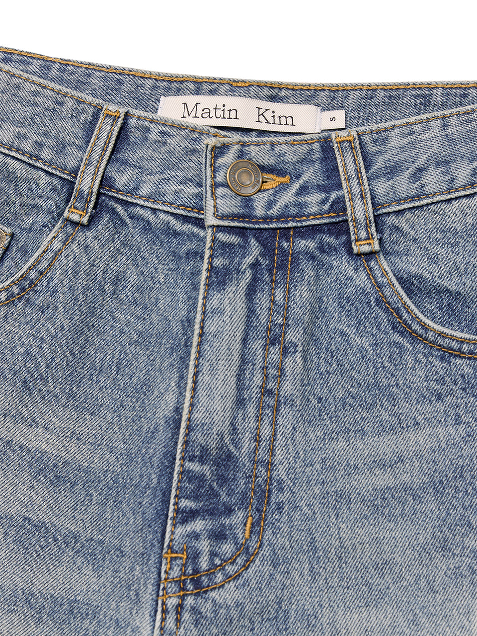 [matinkim] HEM POINT BERMUDA DENIM PANTS FOR WOMEN IN BLUE