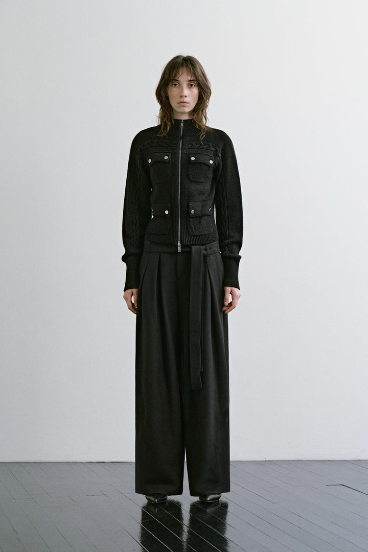 Treemingbird 4-Pocket Knit Zip-up Black