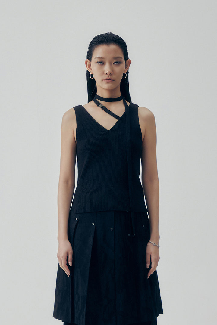Treemingbird Scarf-Tie Knit Sleeveless Black