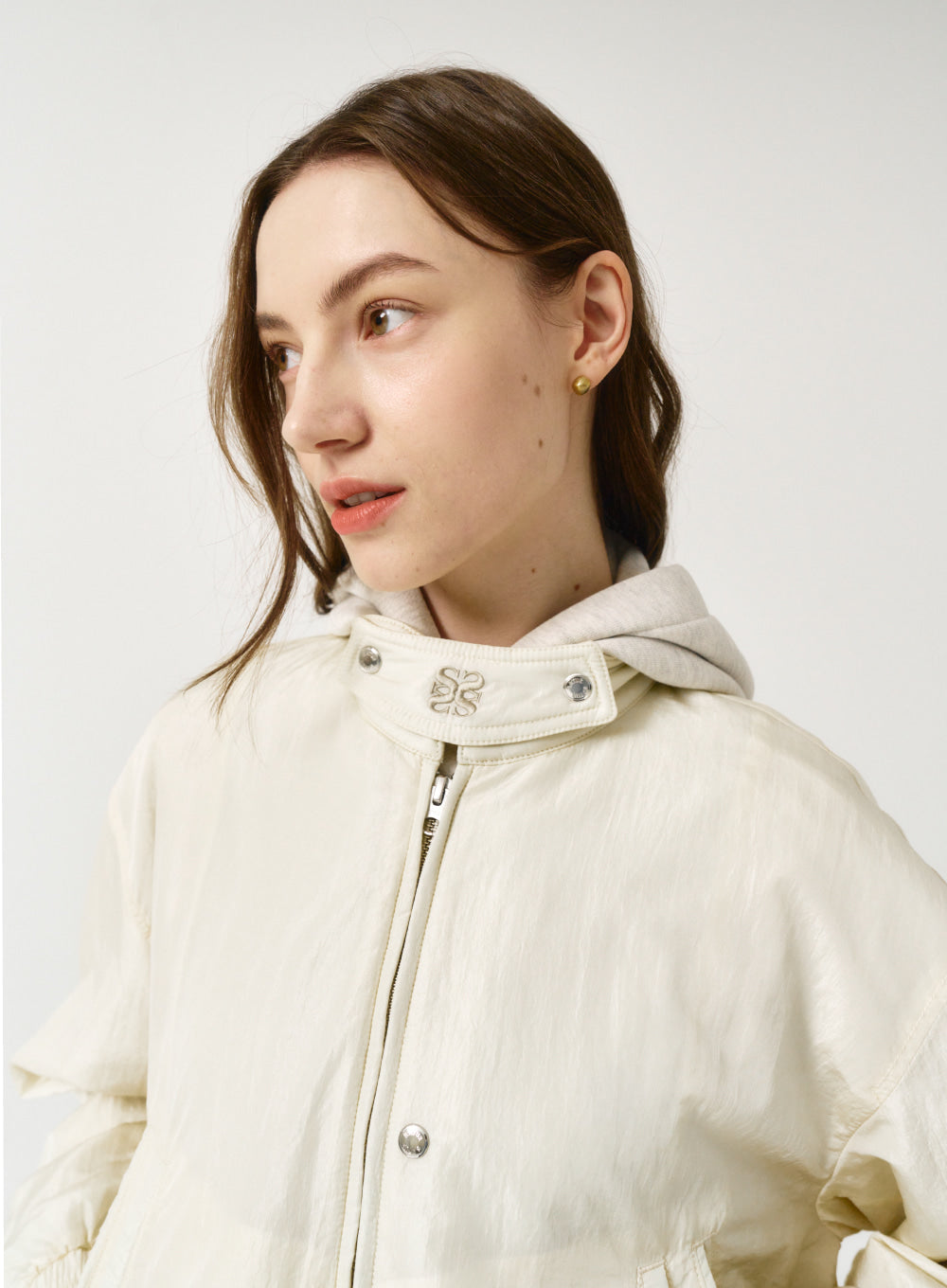 [satur] (W) Santee Nylon Oversized Blouson Ma-1 Jacket - Resort Cream