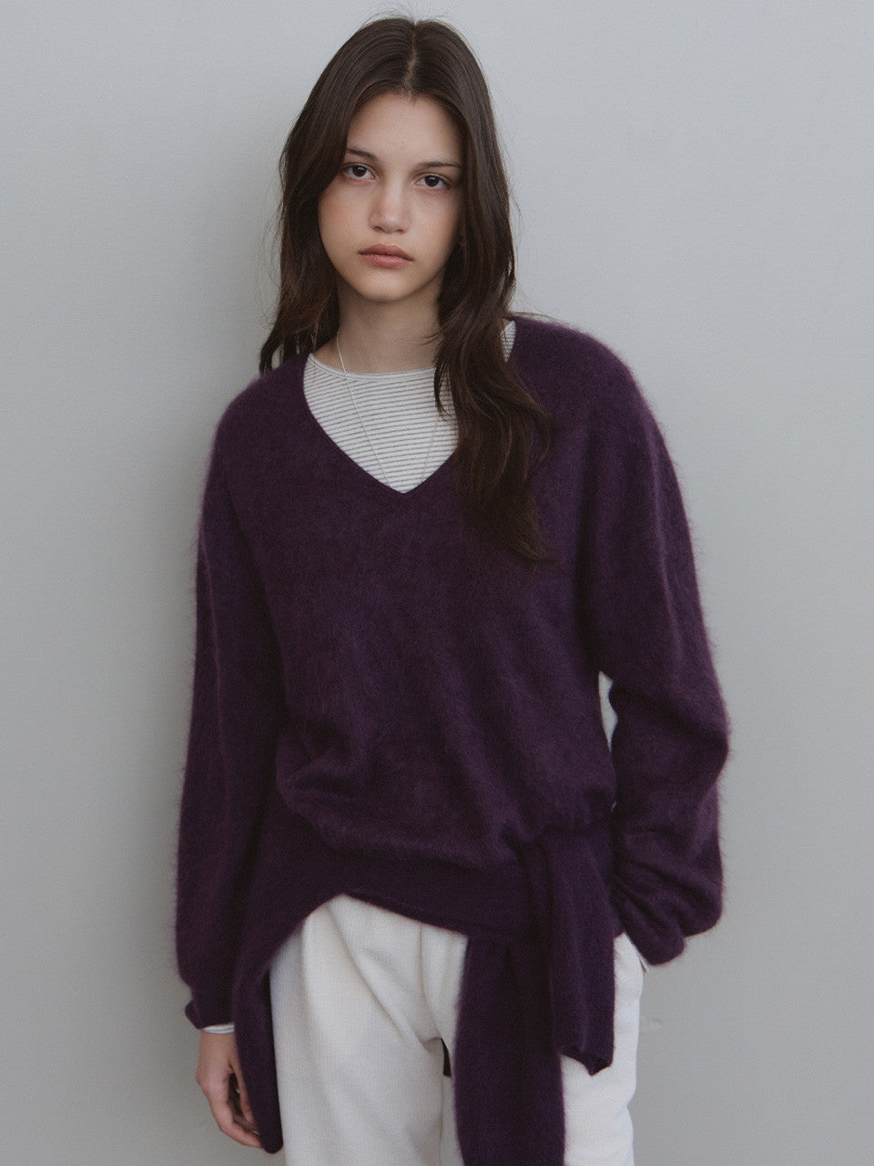 Tillidie Silk cashmere wool v-neck knit Purple