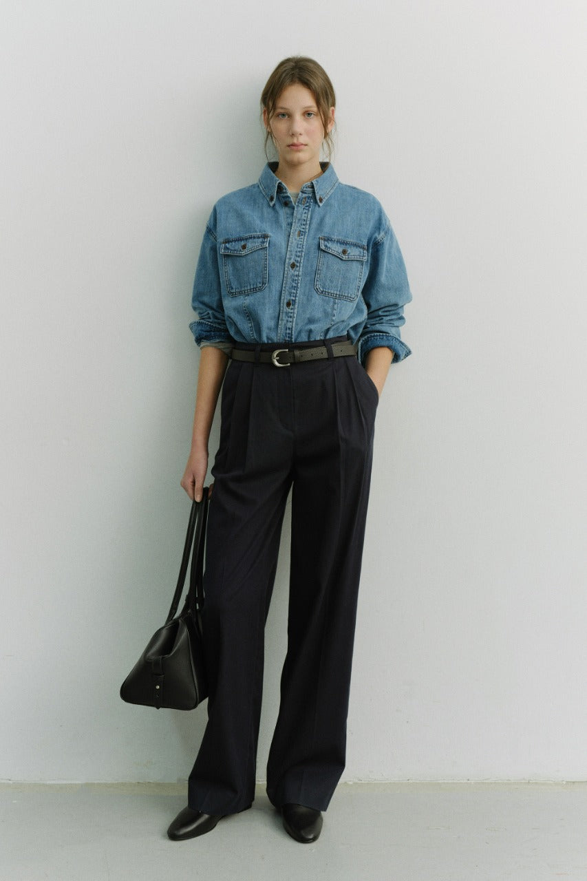 Dunst Double Pleated Chino Slacks Navy