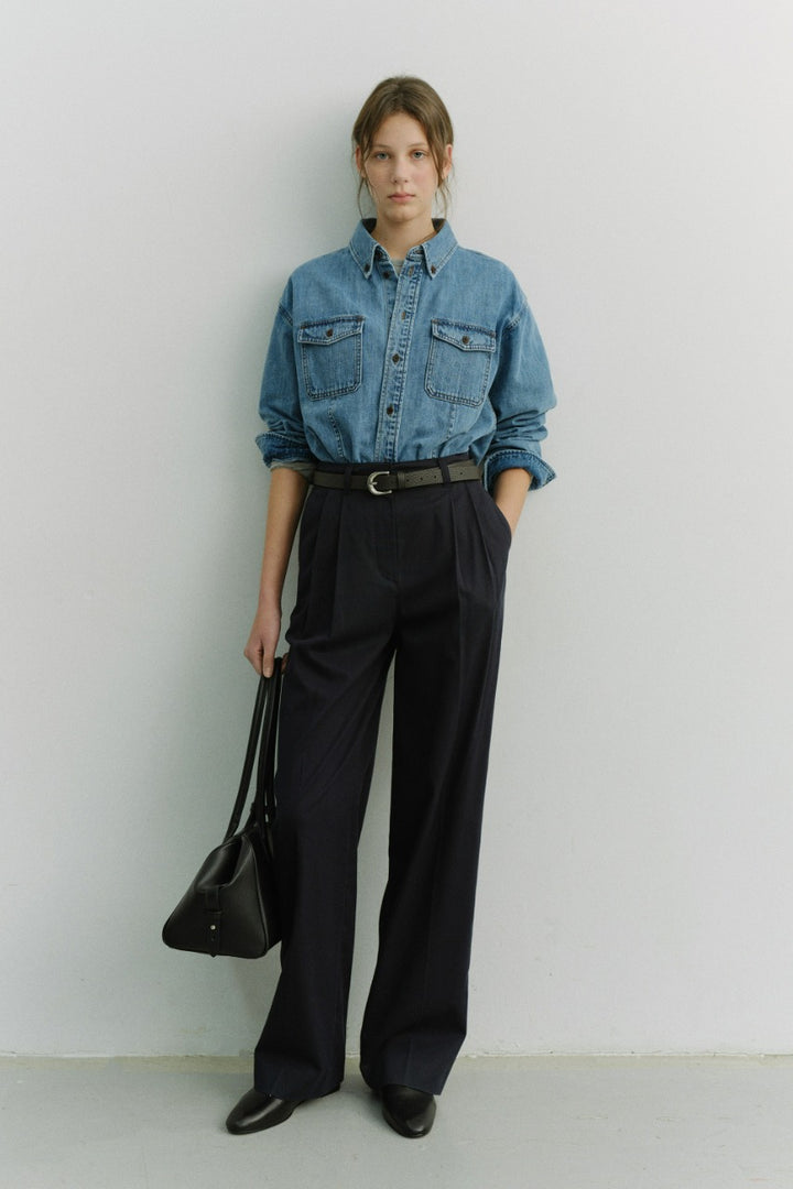Dunst Double Pleated Chino Slacks Navy