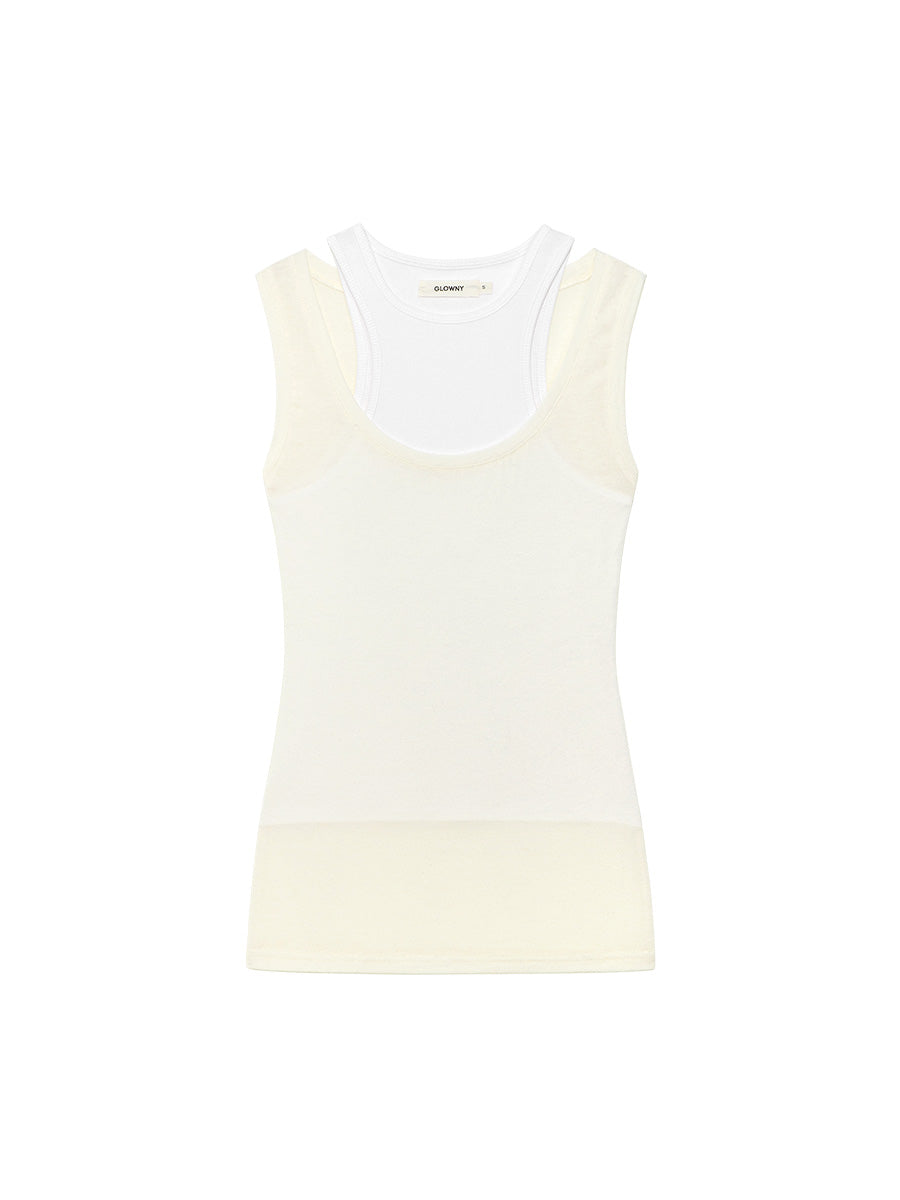 GLOWNY Soft Layered Scoop Top (Ivory)