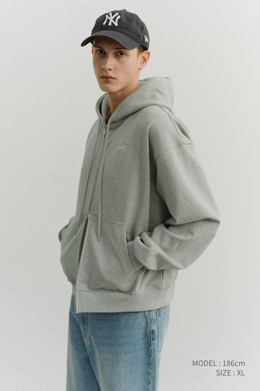 Dunst Unisex Cropped Zip-Up Hoodie Melange Grey