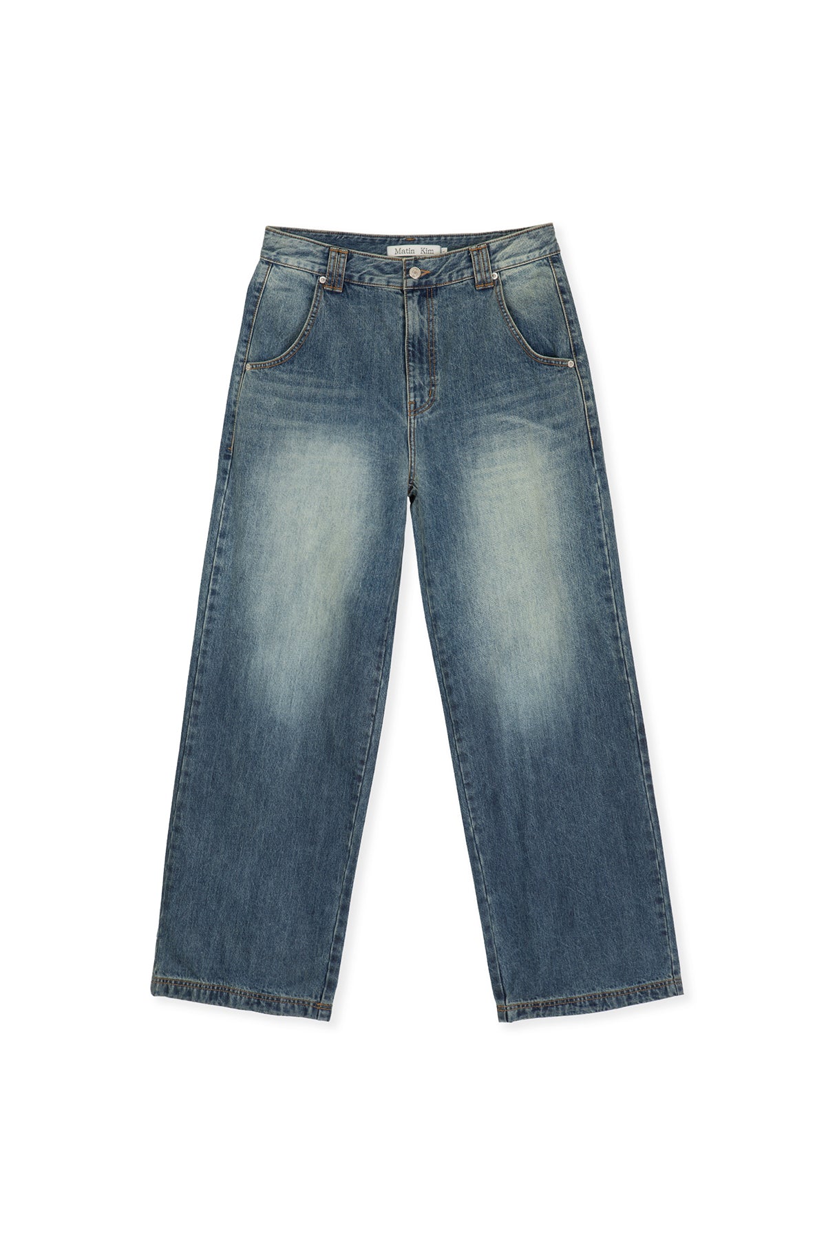 [matinkim] PEACHES COATING WASHED DENIM PANTS FOR MEN IN BLUE