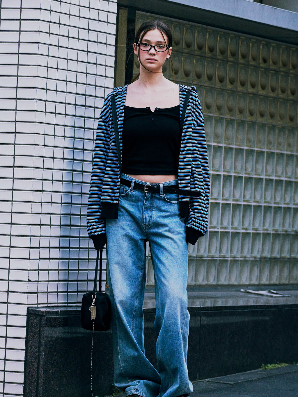 Low Classic Lc Striped Zip-Up Hoodie Black Stripe
