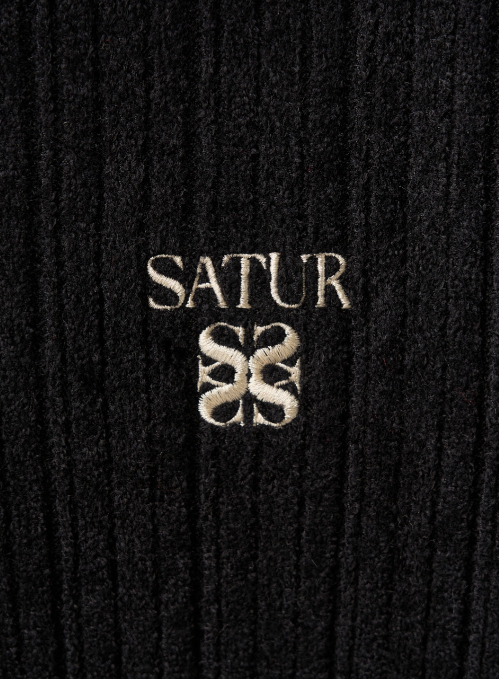 [satur] (W) Fleece Crew Neck Cardigan - Black