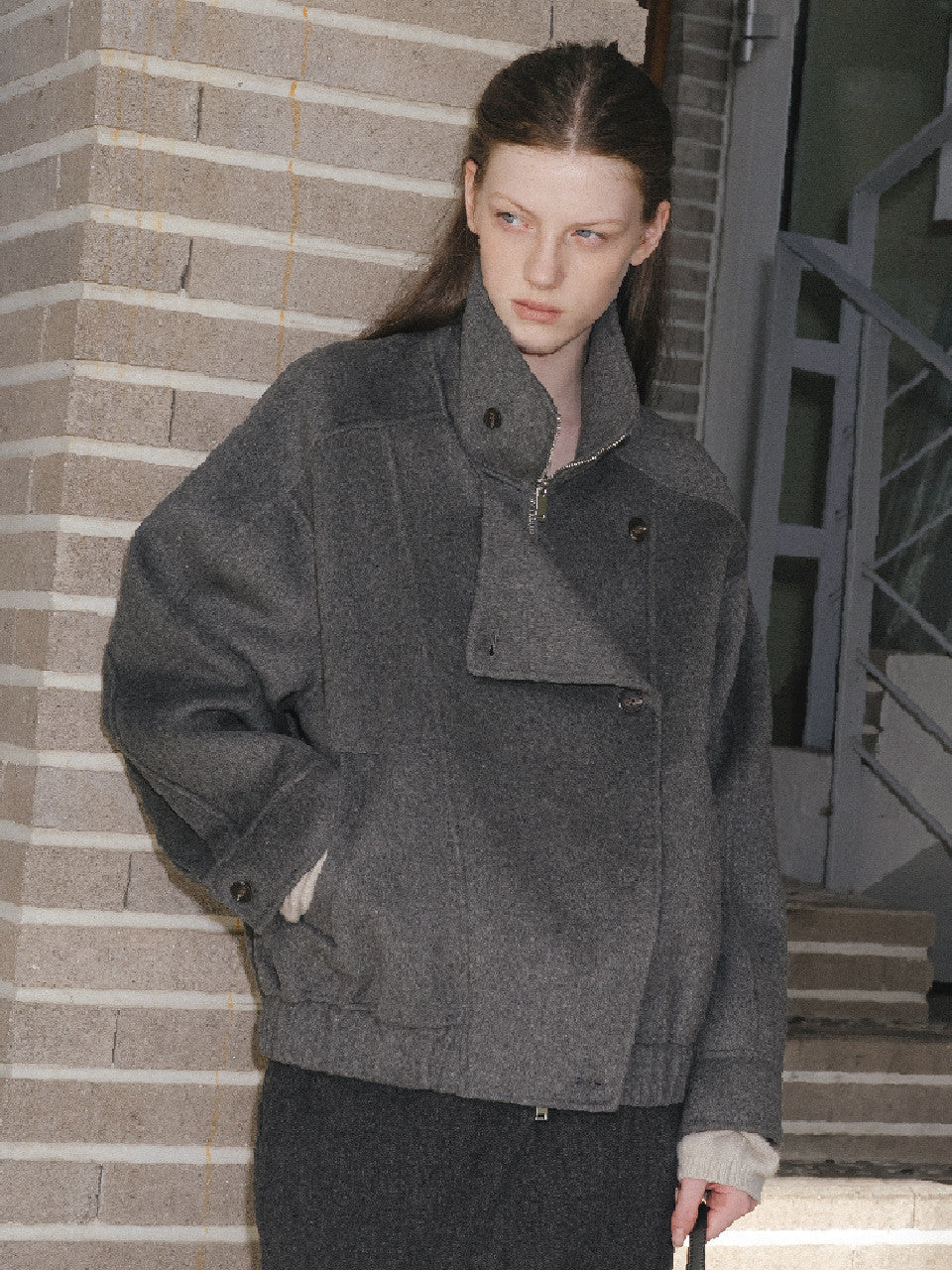 Tillidie Wool handmade crop jacket Charcoal