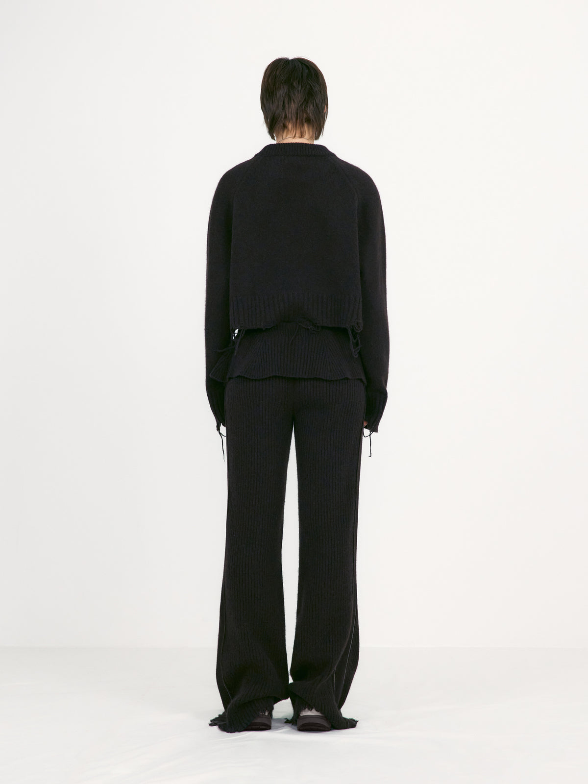 Low Classic Damaged Knit Boot-Cut Pants Brown
