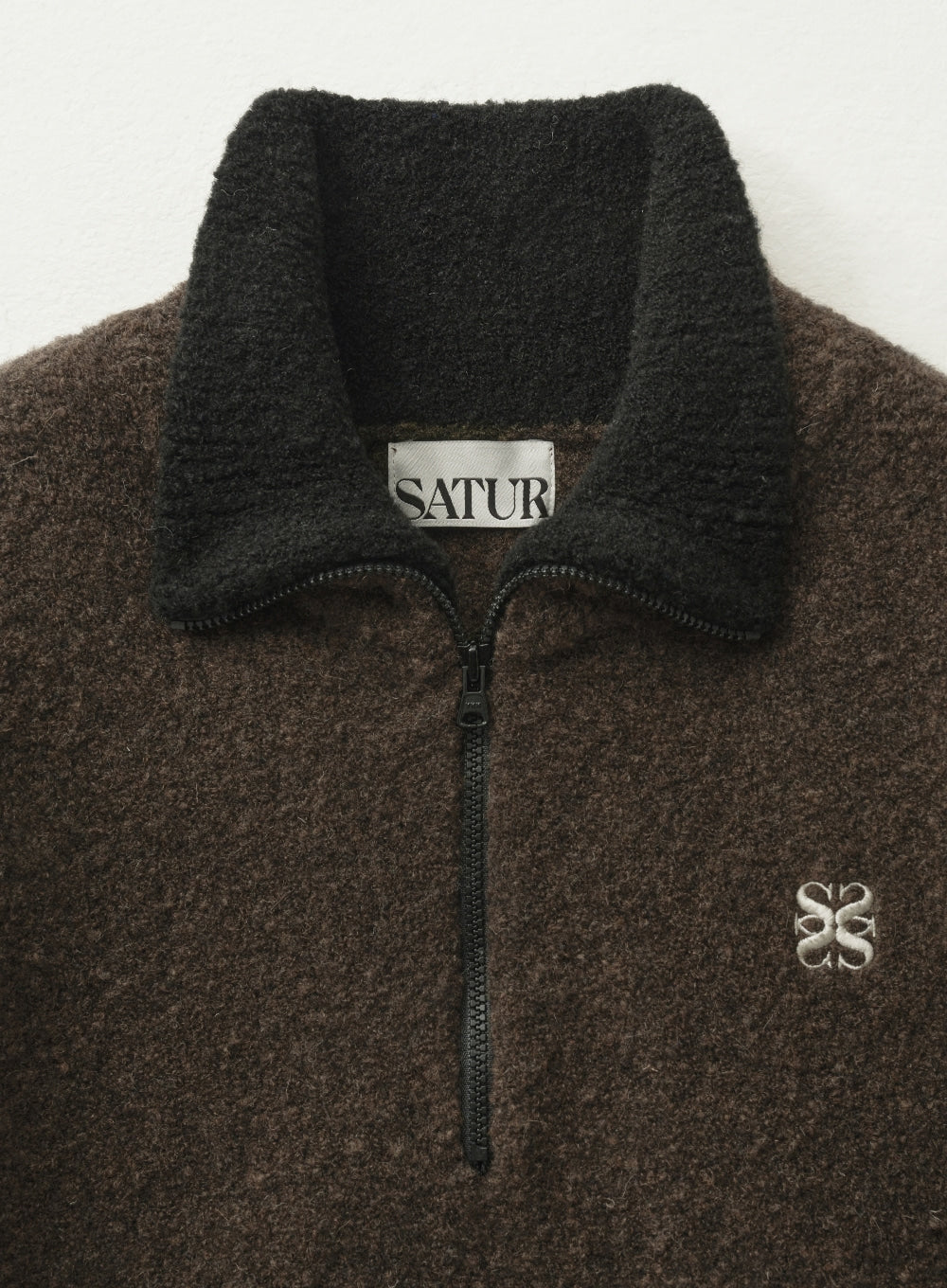 [satur] (W) Crop Half Neck Fleece Knit Zip-up - Brown
