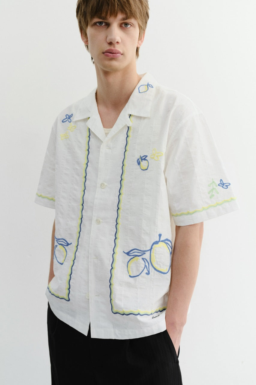 Dunst Unisex Hand-Drawing Open Collared Shirt Lemon Garden