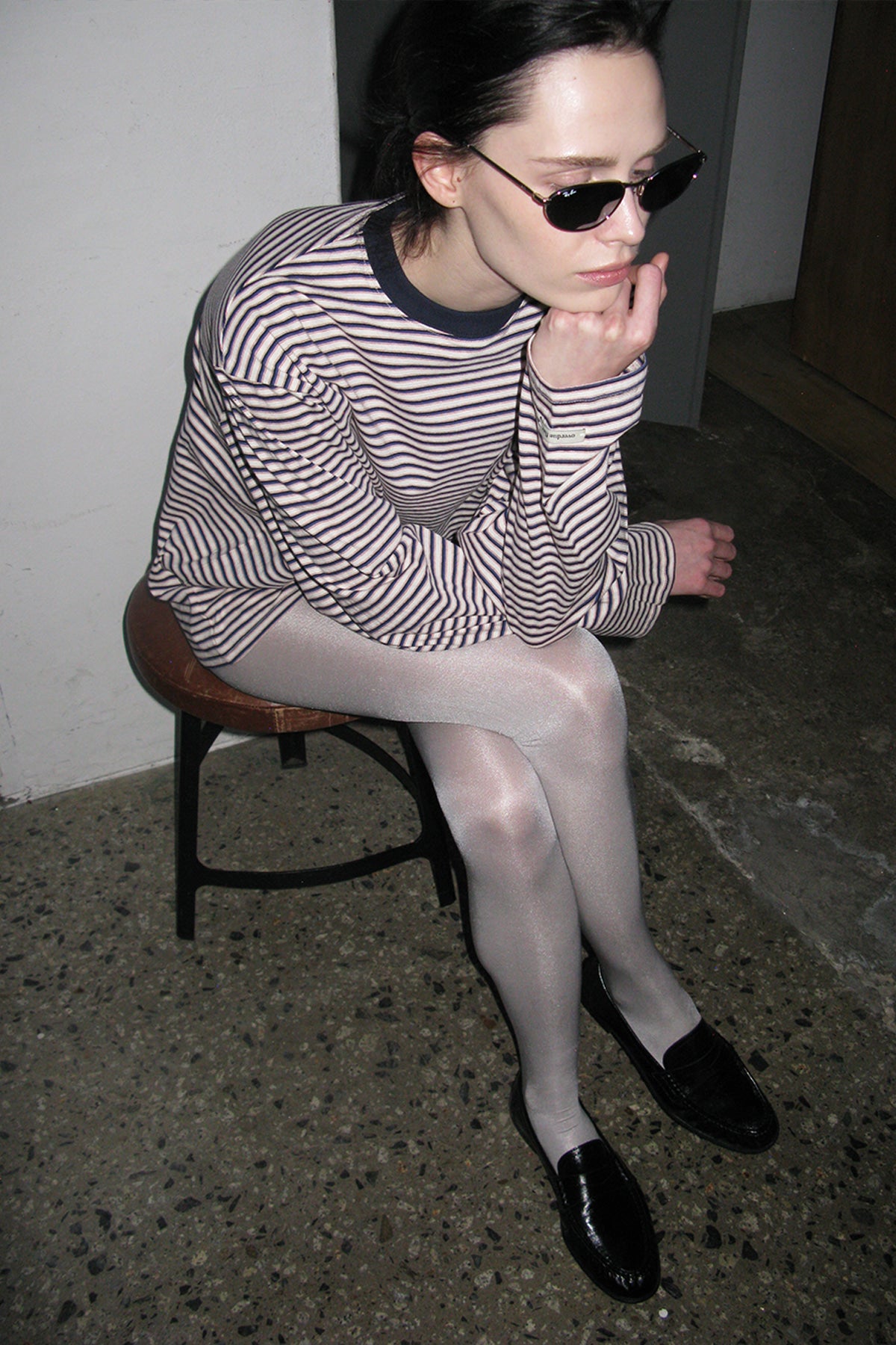 Overdueflair Stripe Long Sleeve T-Shirt Navy