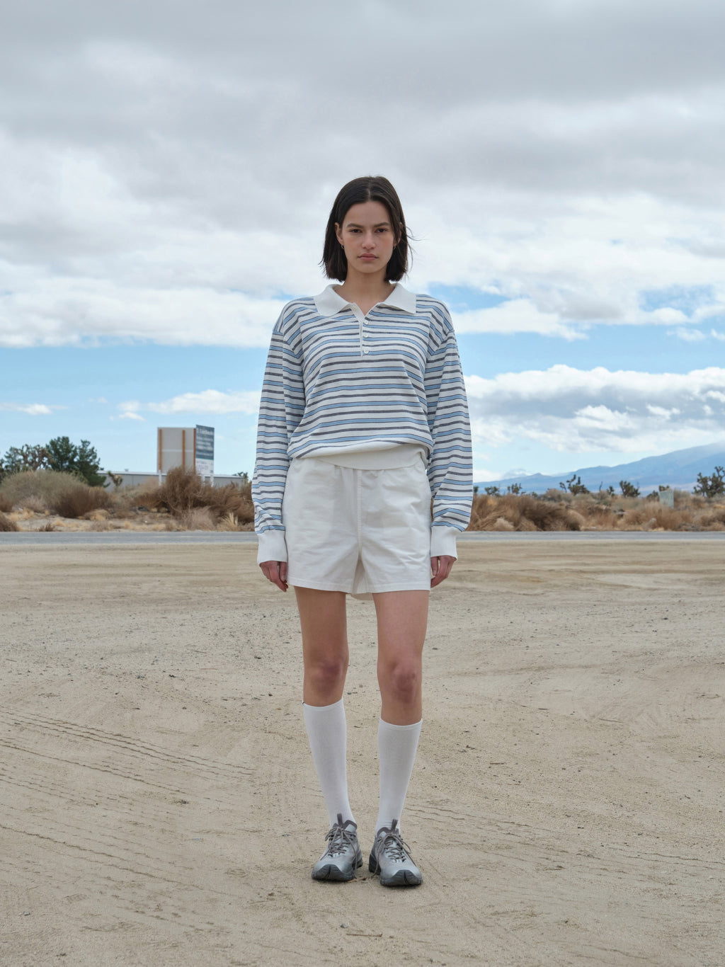 Low Classic Striped Open Collar Sweater Ivory Stripe