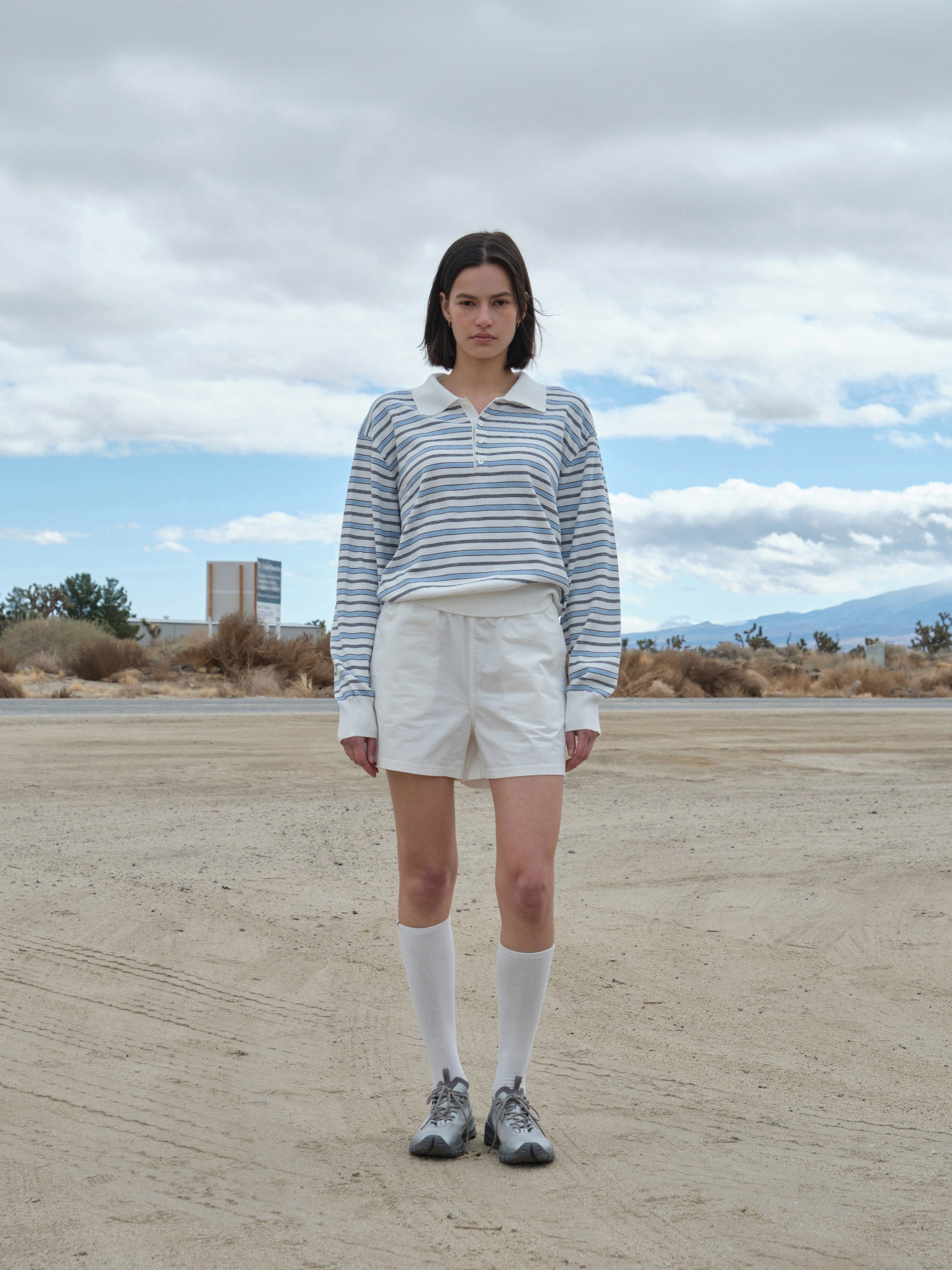 Low Classic Striped Open Collar Sweater Ivory Stripe