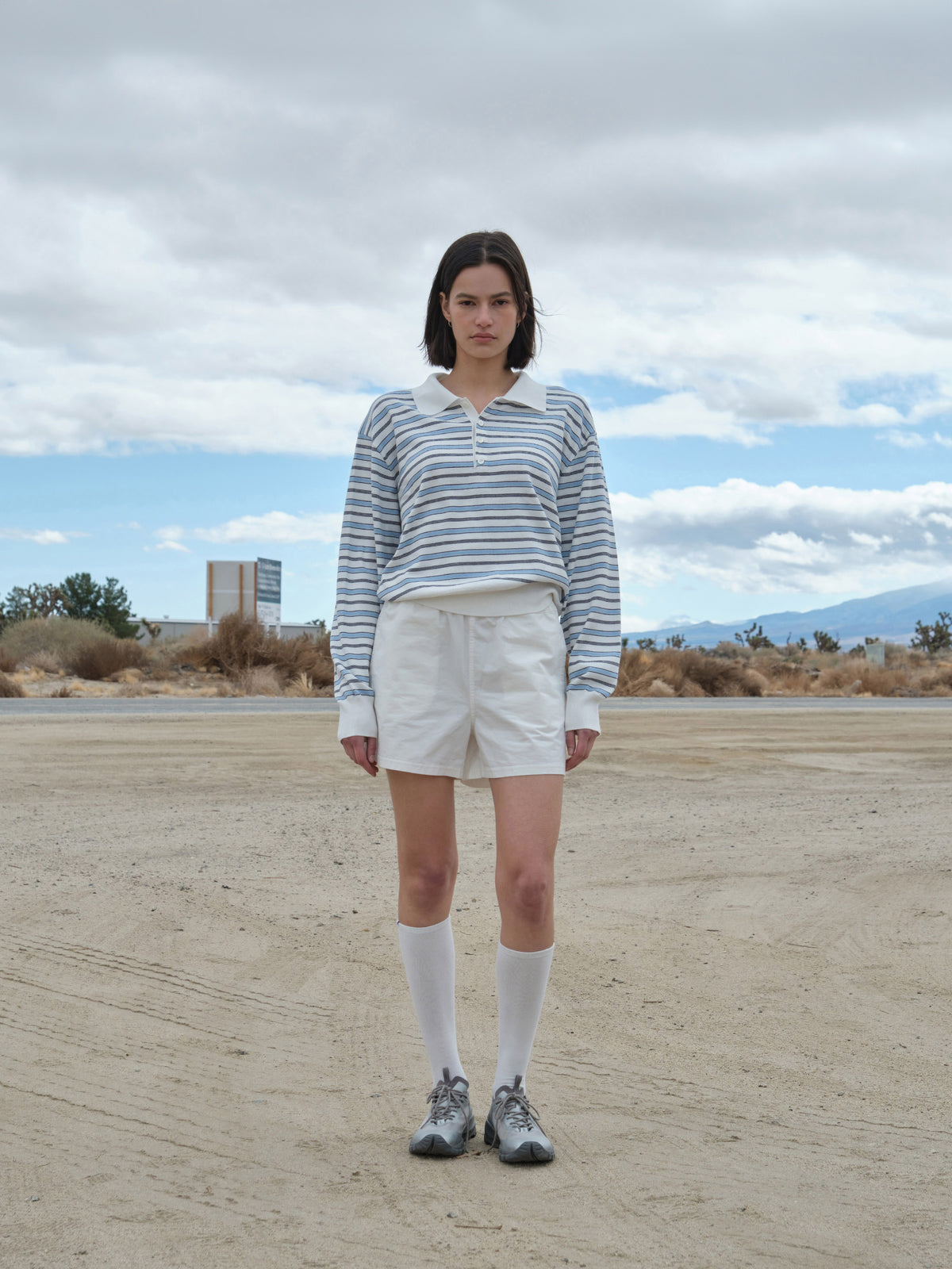 Low Classic Striped Open Collar Sweater Ivory Stripe