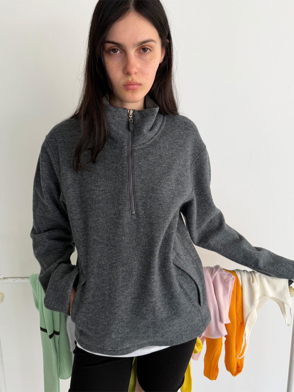 Low Classic Fleece Half Zip-Up Top Grey