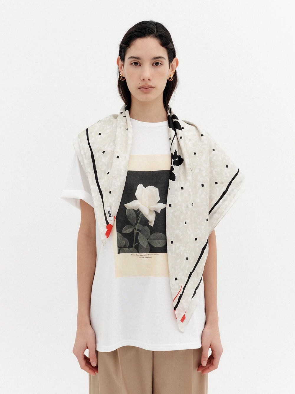 EENK Rose Printing Silk Scarf - Ivory