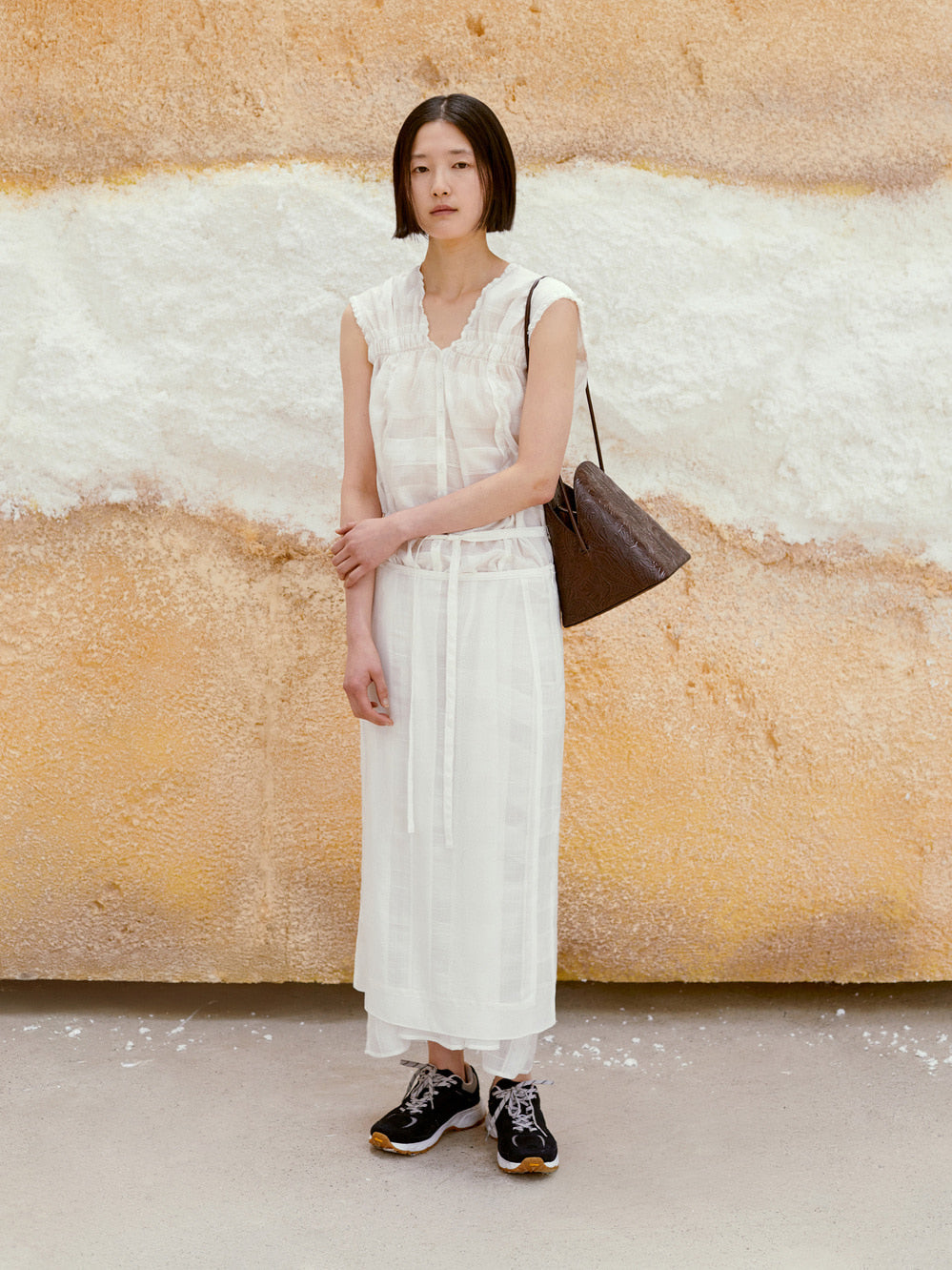 Low Classic Shirring Sleeveless Maxi Dress White