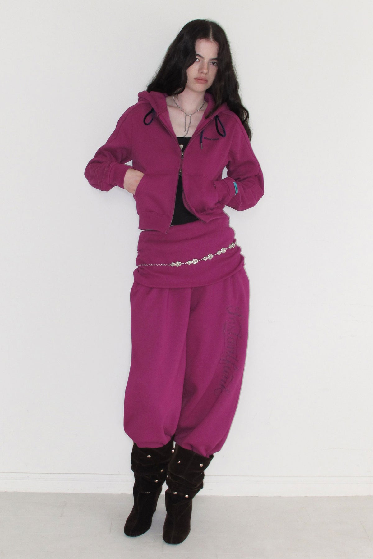 Instantfunk Rhinestone Zip Hood Up Hoodie - Purple