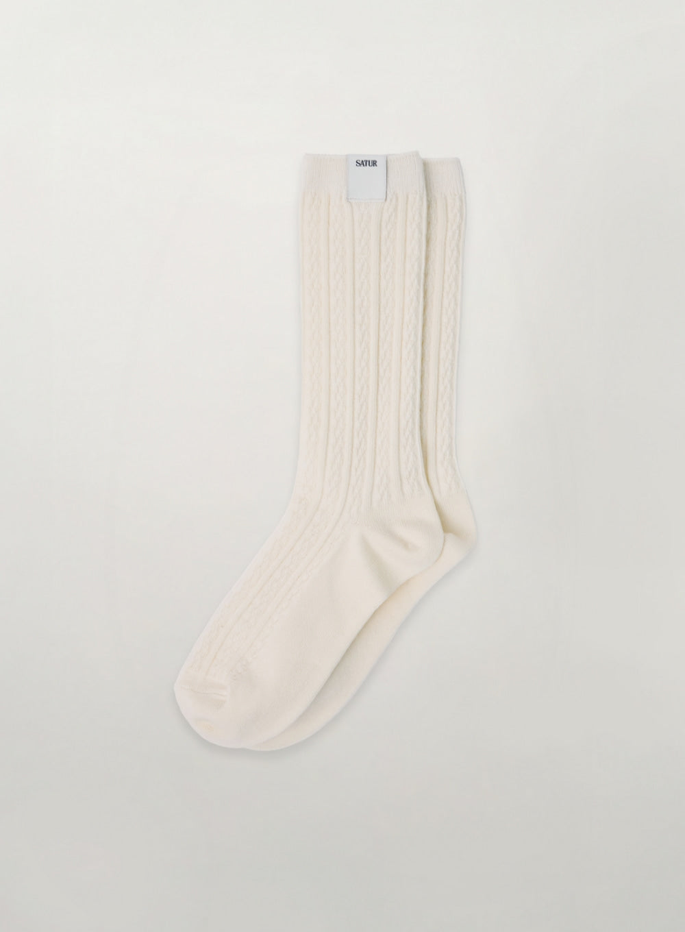 [satur] Cotton Cable Crew Socks - Cream