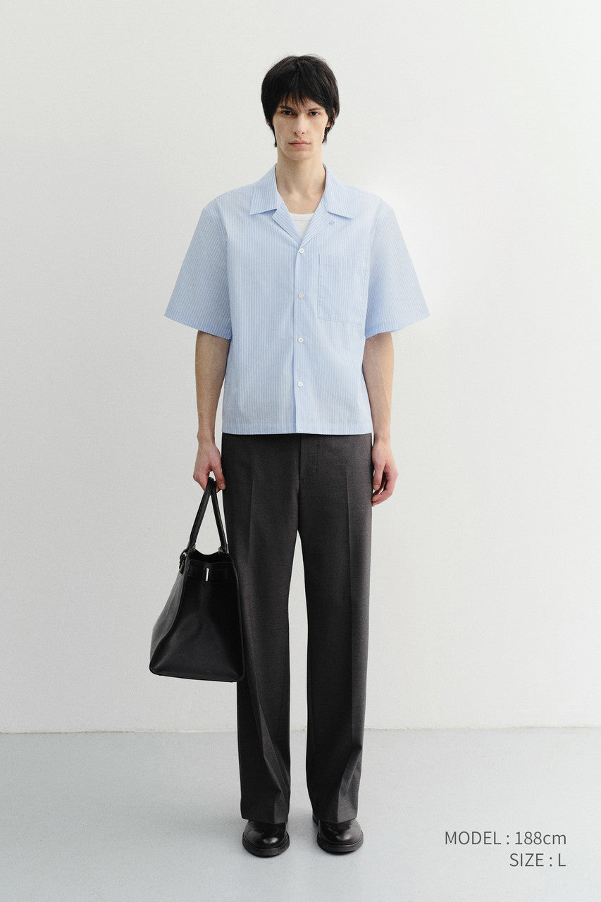 Dunst Cropped Open Collared Striped Shirt Soft Blue Stripe