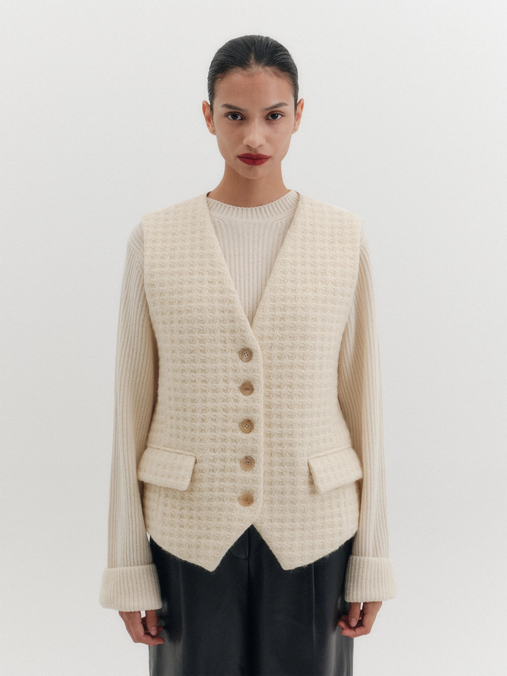 EENK Belted Tailored Vest - Ivory