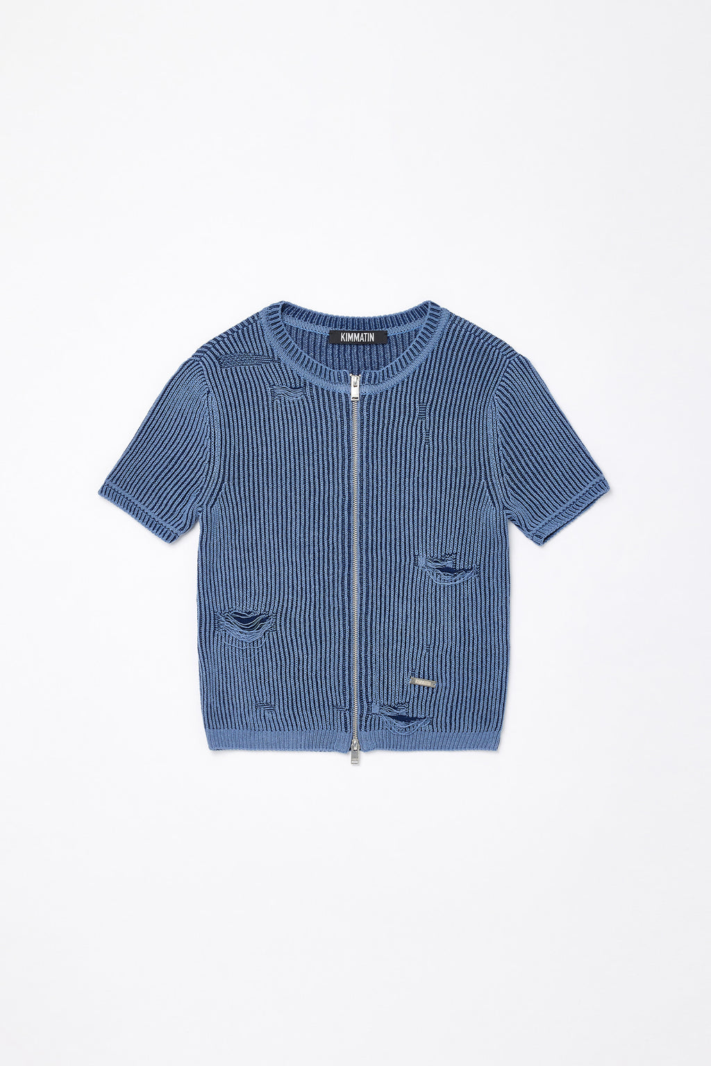 Matinkim Matin Kim Damaged Half Sleeve Knit Zip UP IN Blue
