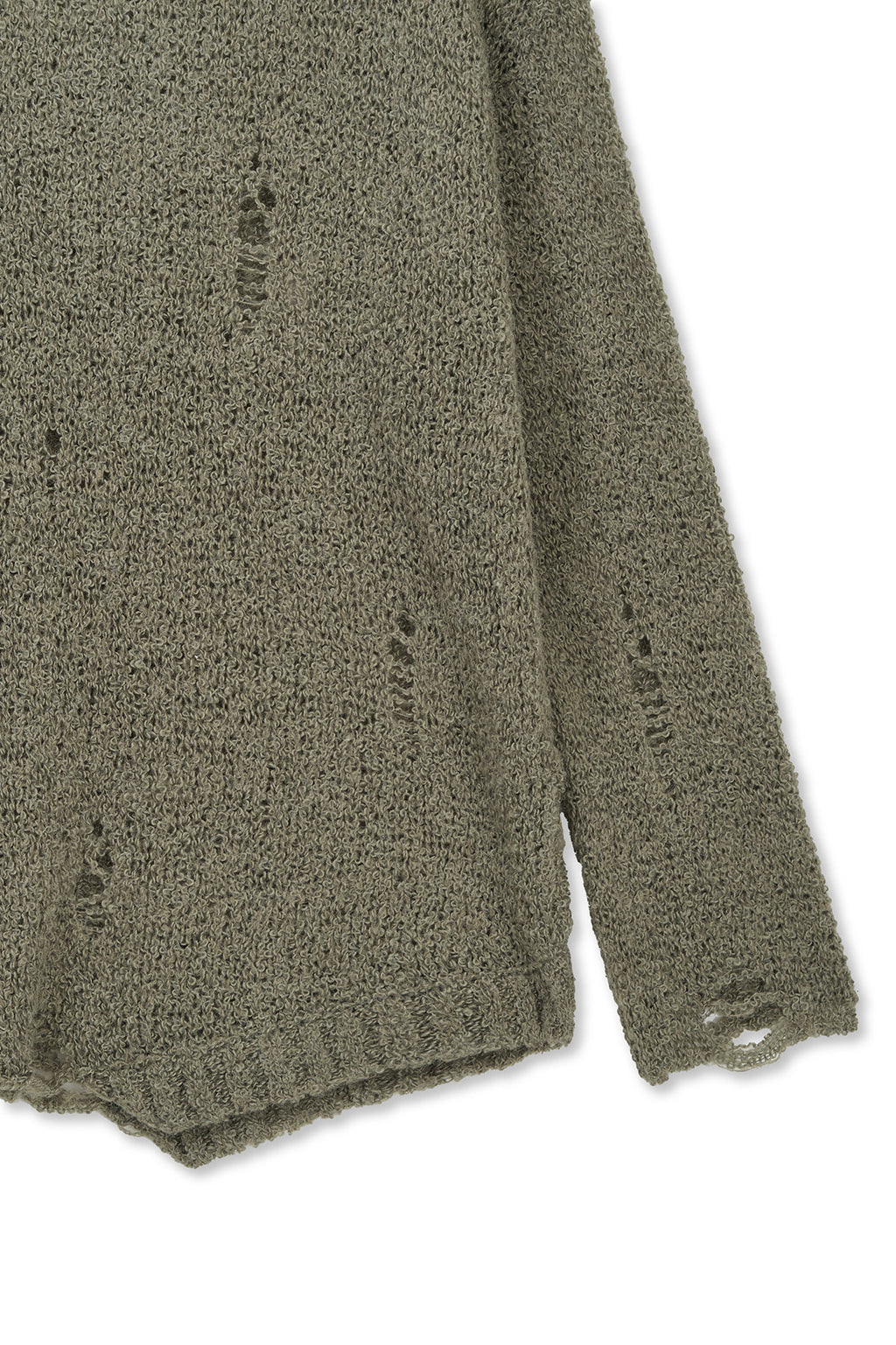 Matinkim Asymmetric Damaged Knit Pullover IN Khaki