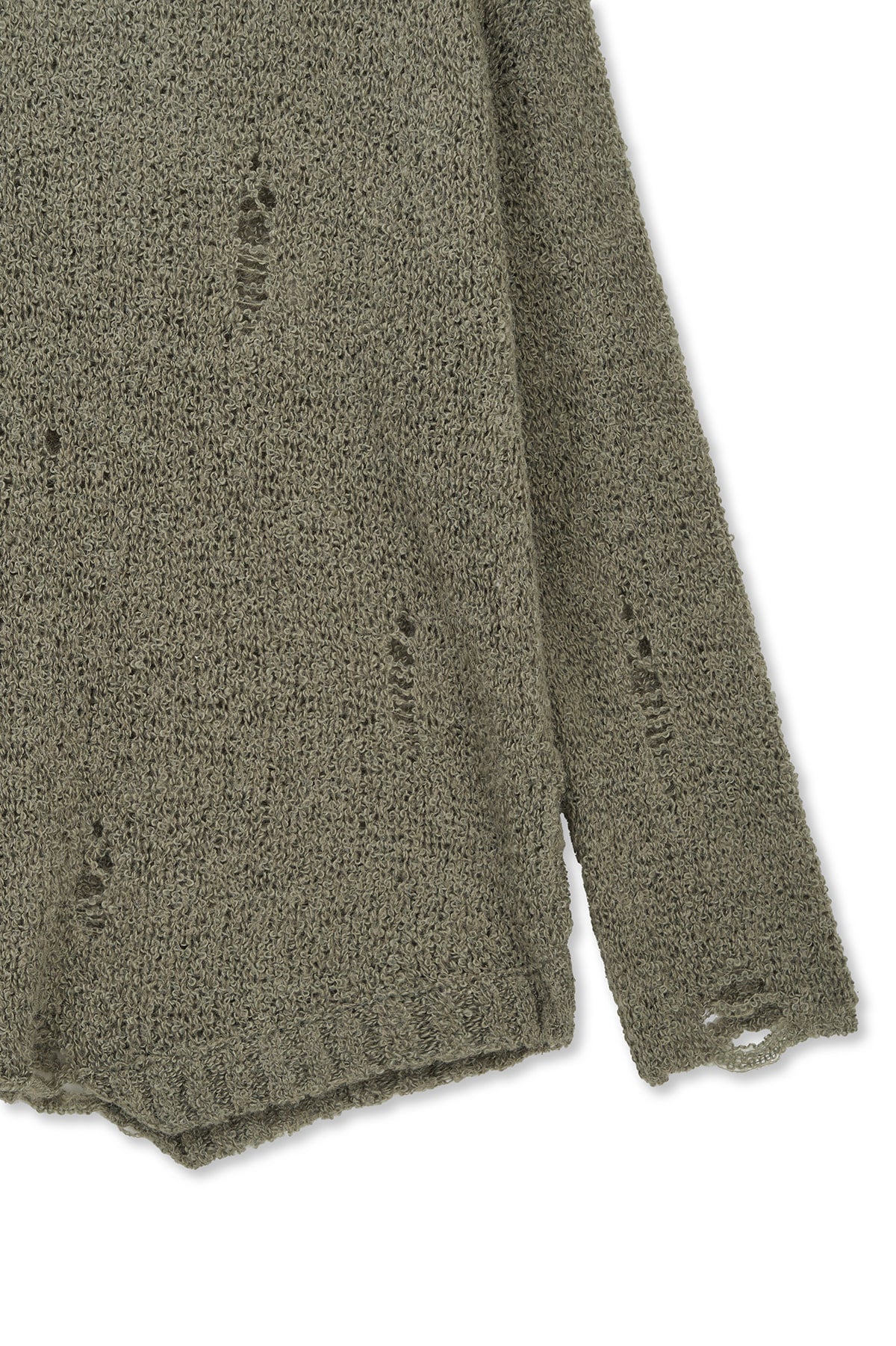 Matinkim Asymmetric Damaged Knit Pullover IN Khaki