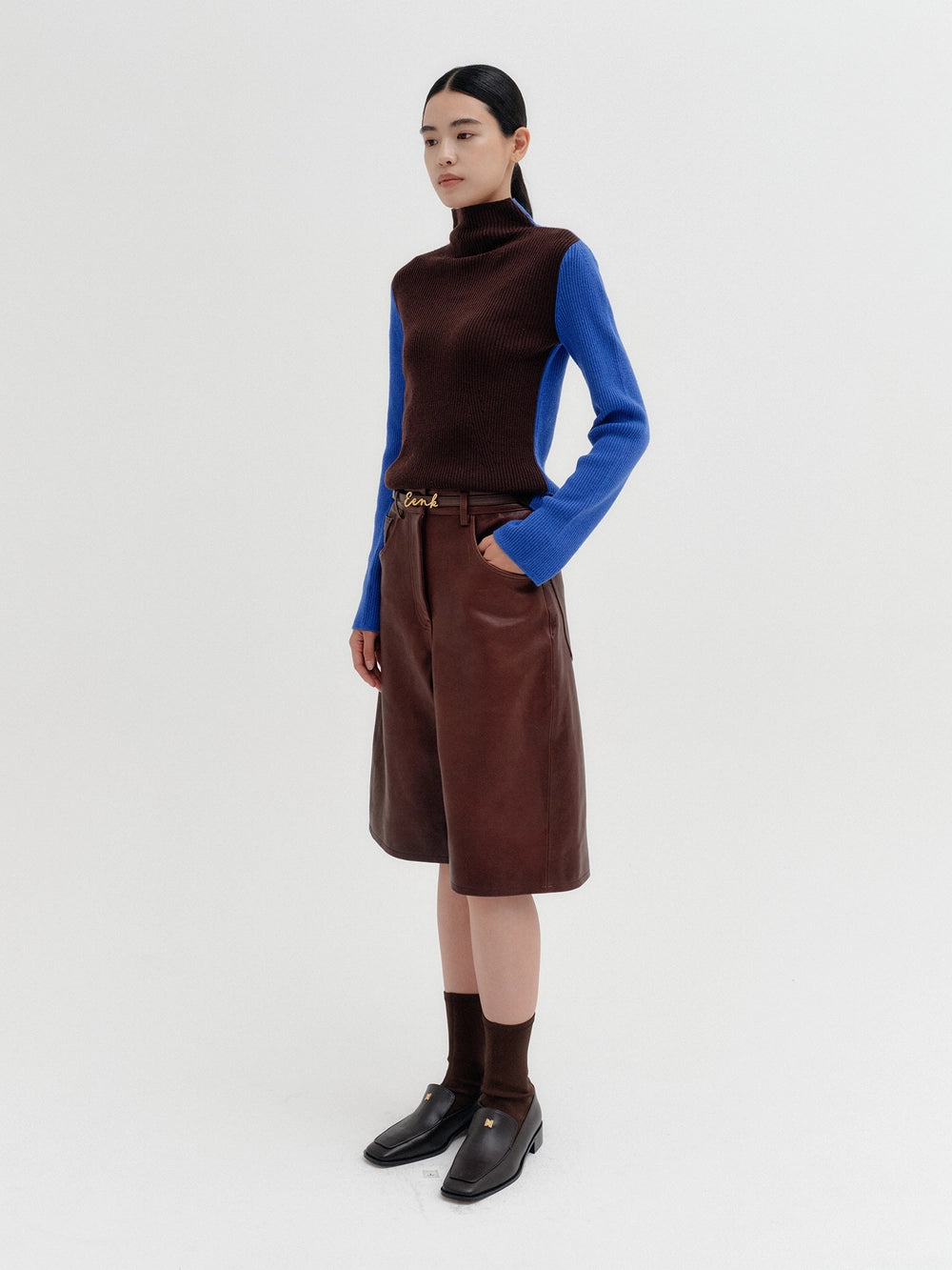 EENK Contrast High-Neck Knitwear Top - Blue