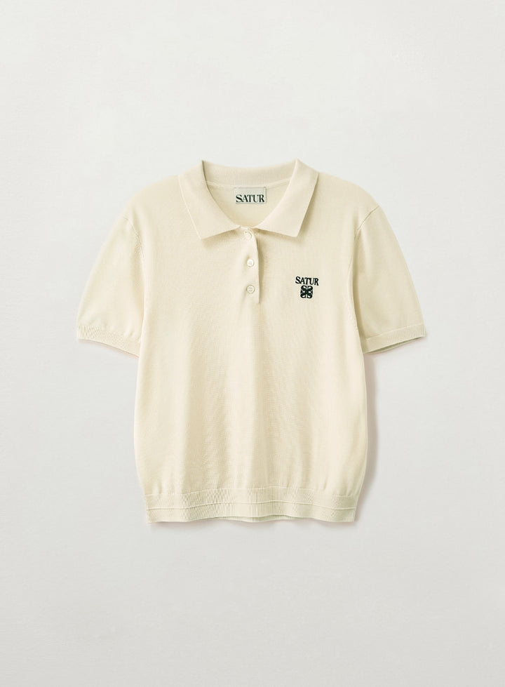 Satur (W) Classic Collar Half Knit - Cream