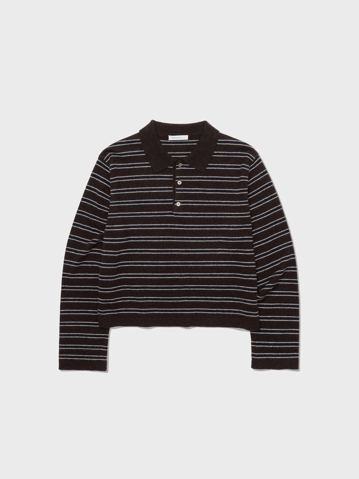 Low Classic Merino Cash Striped Polo Sweater Brown