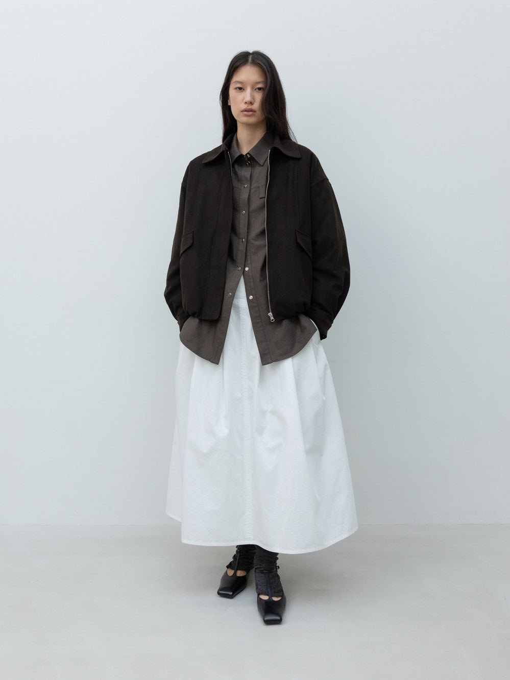 Low Classic Tucked Maxi Cotton Skirt White