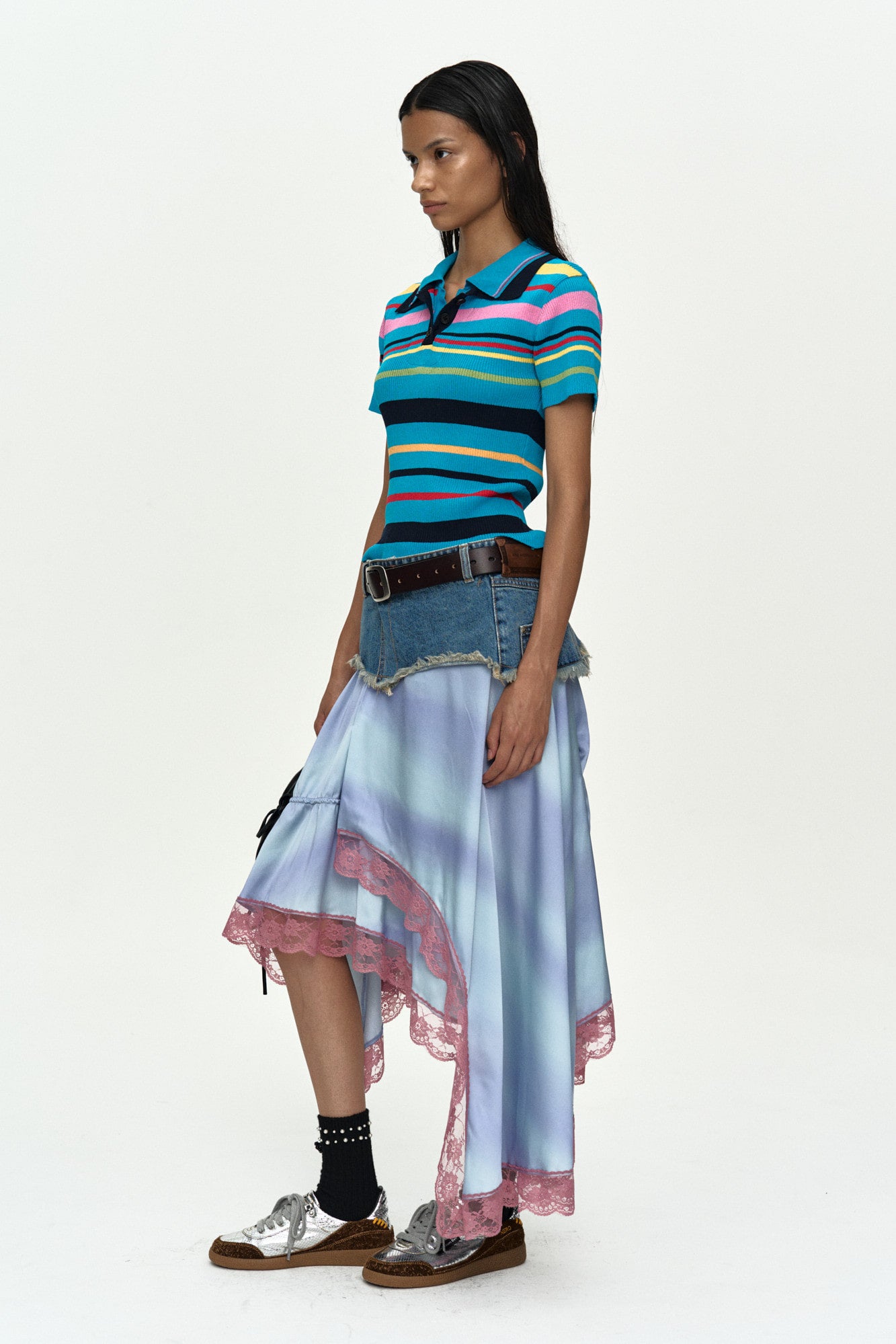 Andersson Bell Denim Combination Lace Hem Skirt