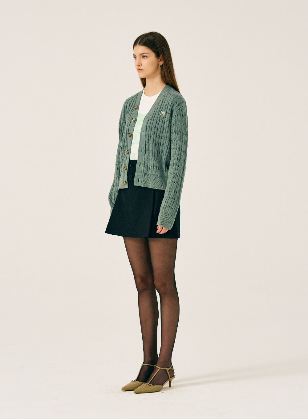 [satur] (W) Faro Over Size Cable Cardigan - Classic Green