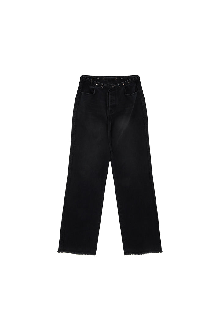 Matinkim Waist String Belted Denim Pants IN Black