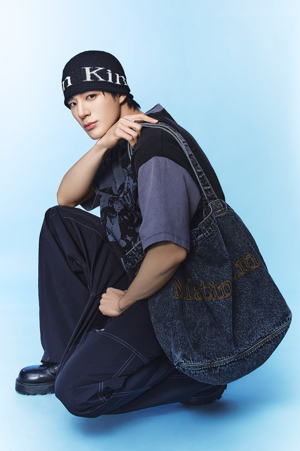 [matinkim] Matin Stitch Denim Shoulder Bag IN Black