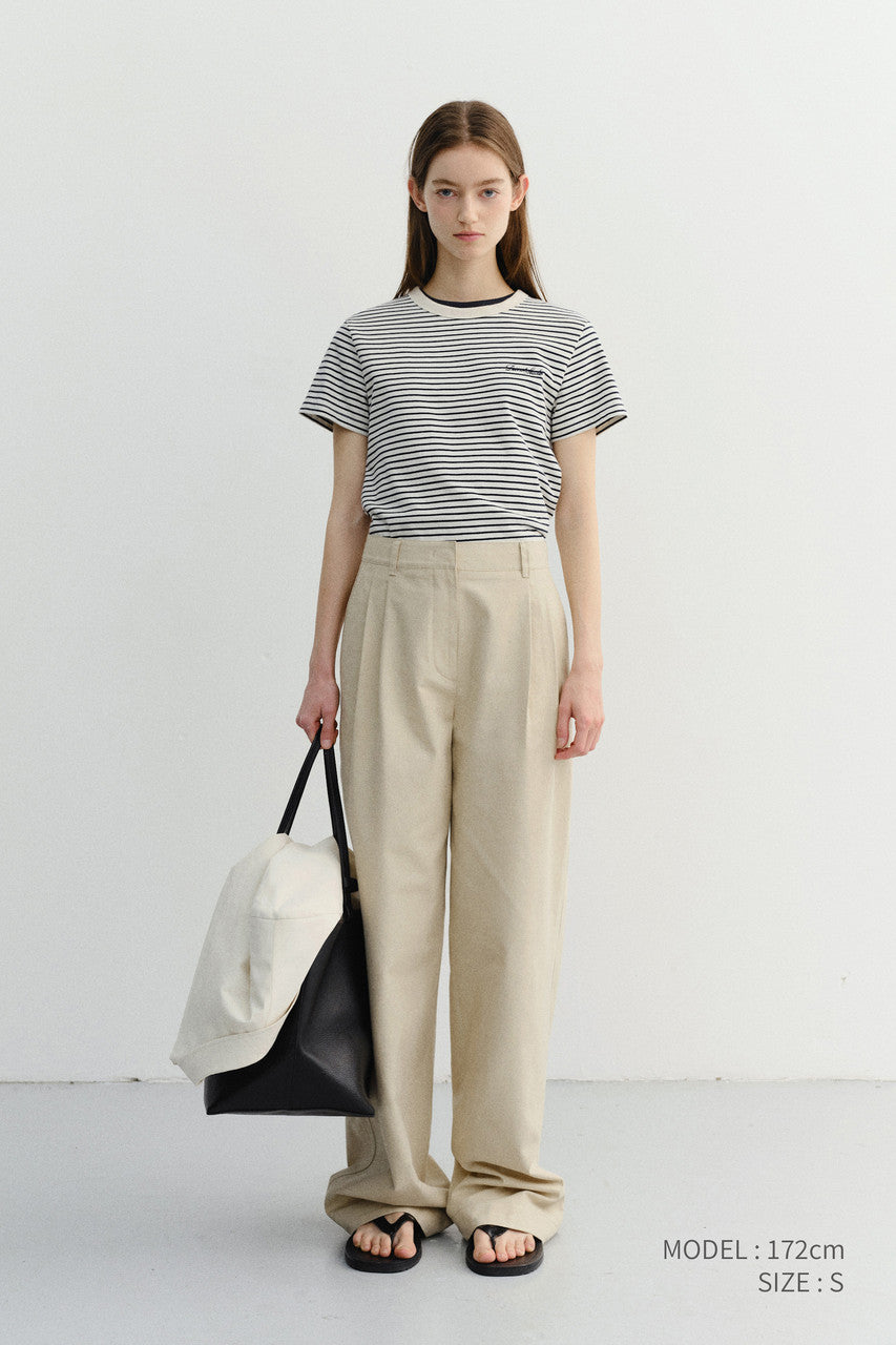 Dunst Essential Stripe Logo T-Shirt Cream Navy Stripe