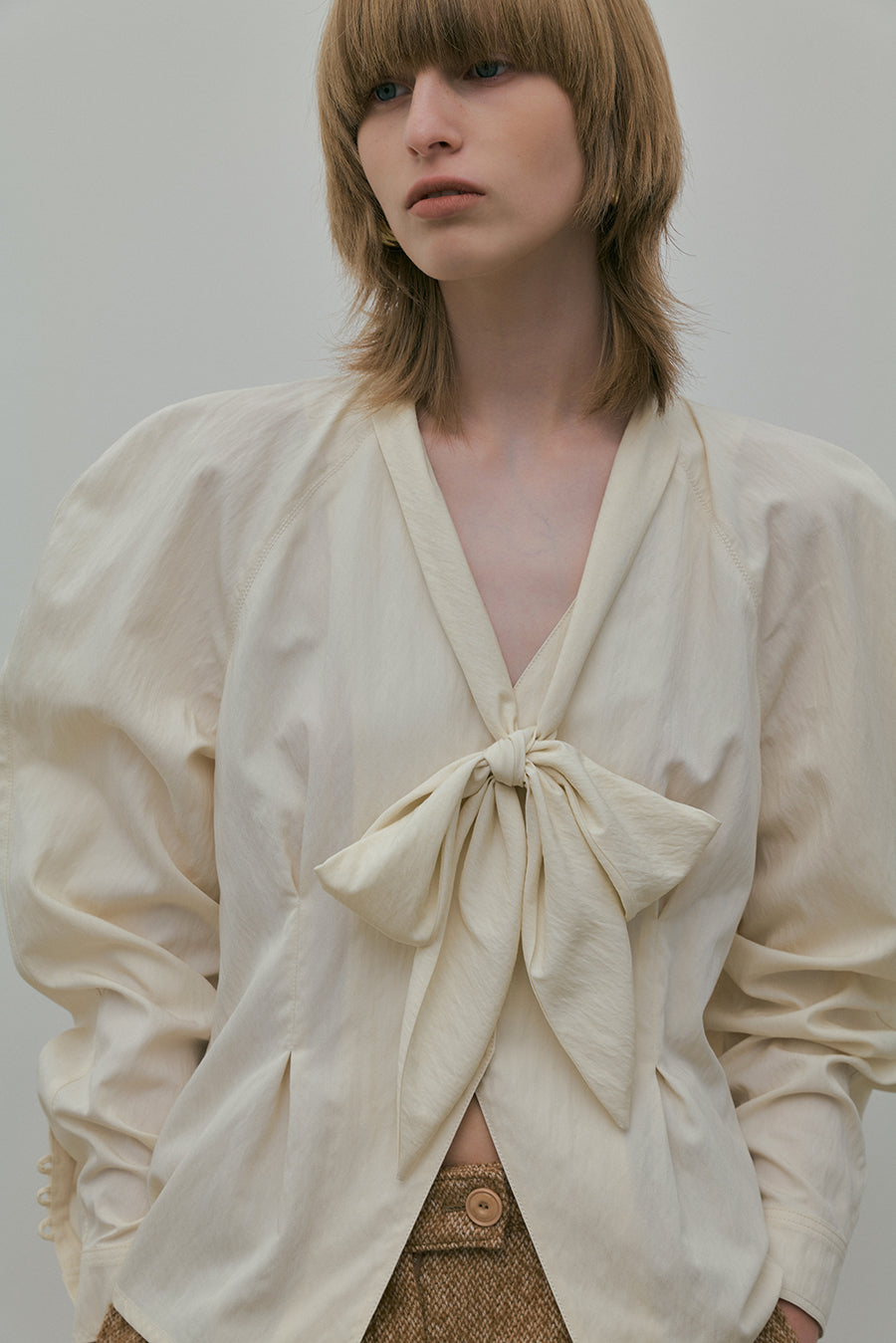 Overdueflair Tie Raglan Blouse Cream Ivory