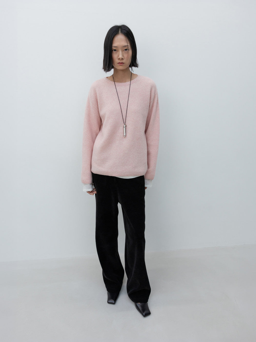 Low Classic Round Neck Wool Pullover Pink