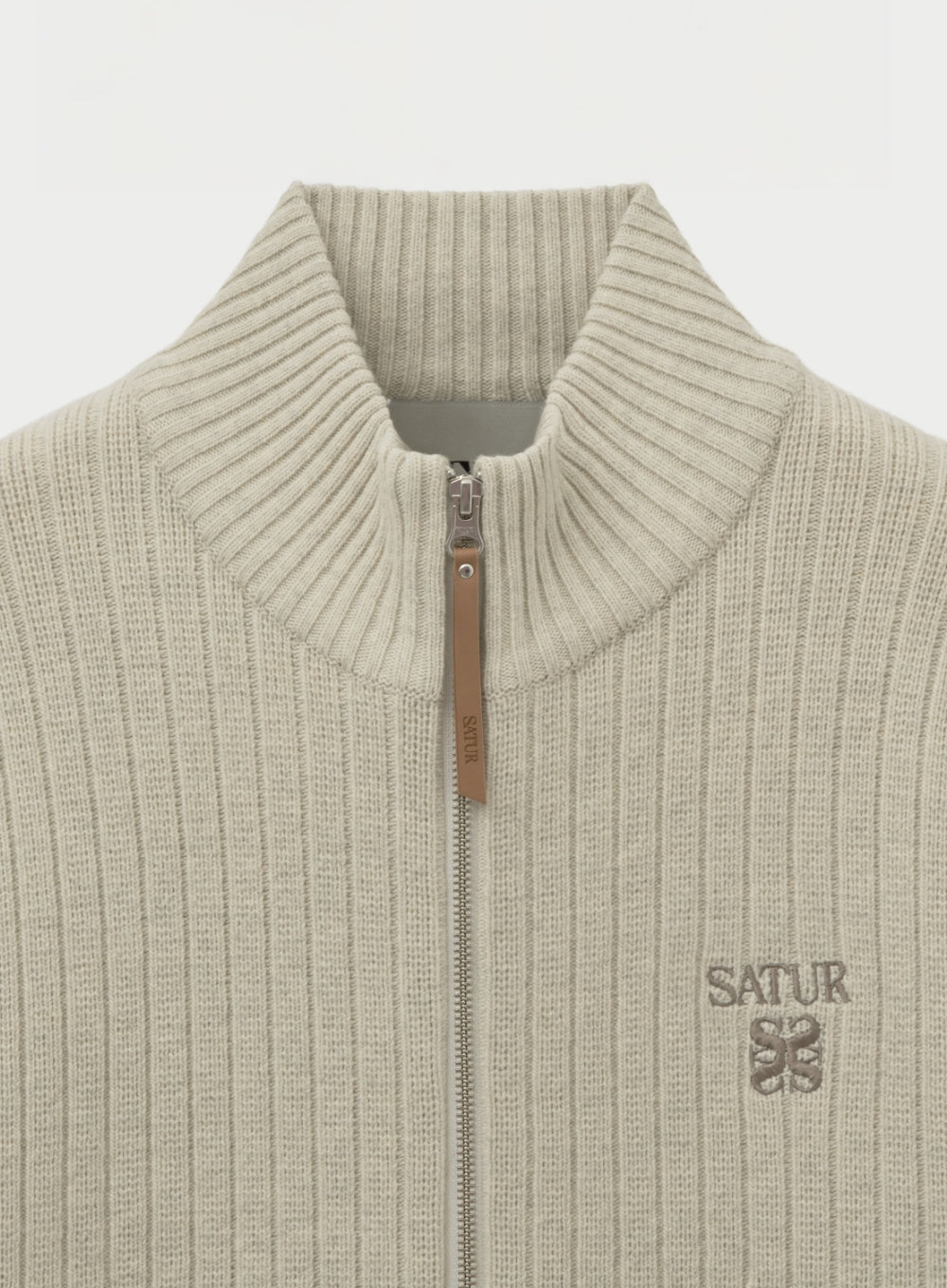 [satur] Faro Half Neck Knit Zip-up - Oatmeal