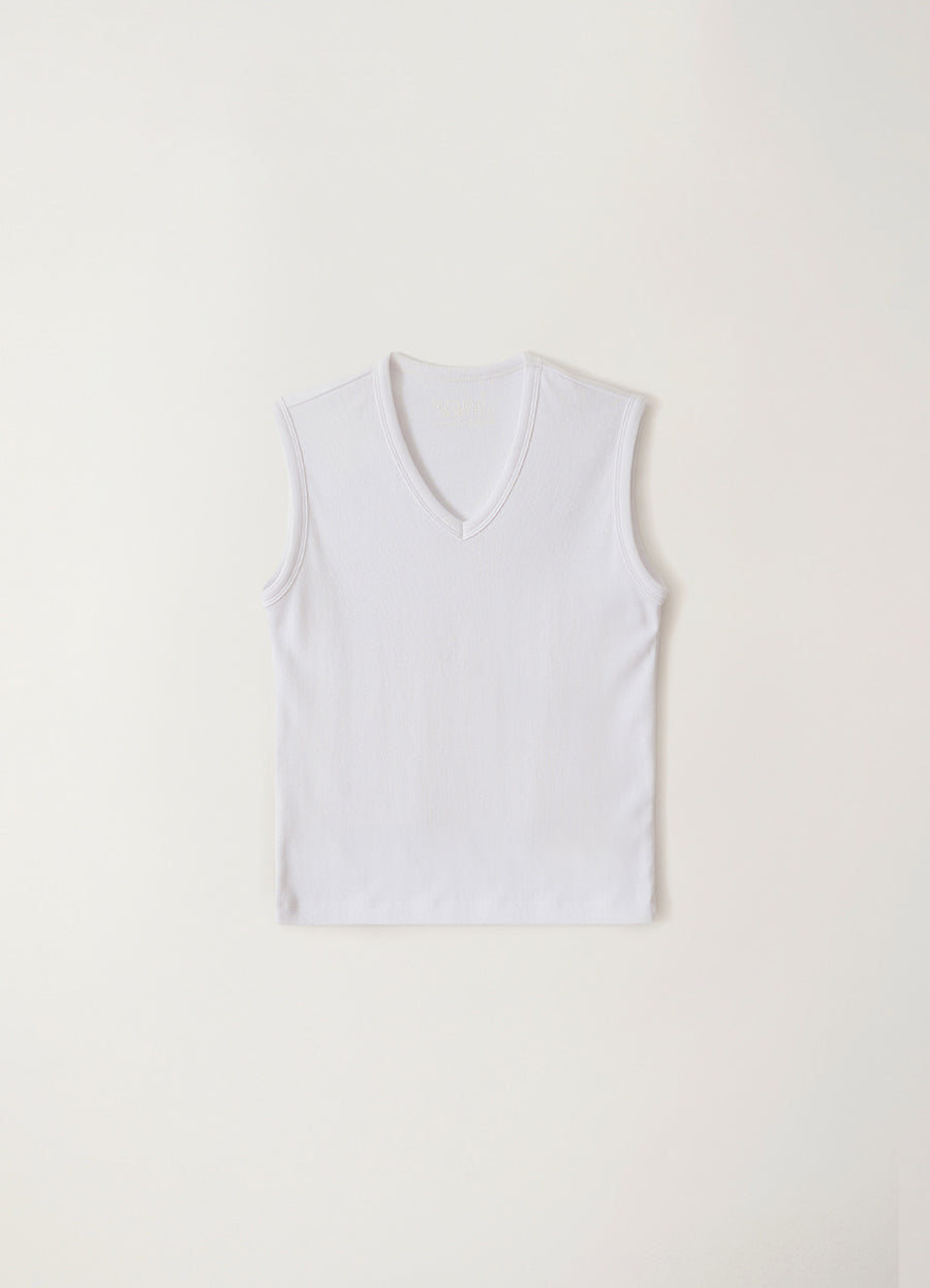Nothing Written 90s v-neck sleeveless top (White)