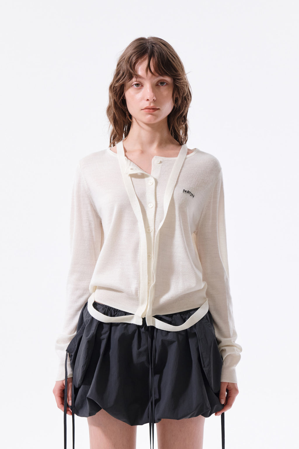 Matinkim String Detail Knit Cardigan IN Cream