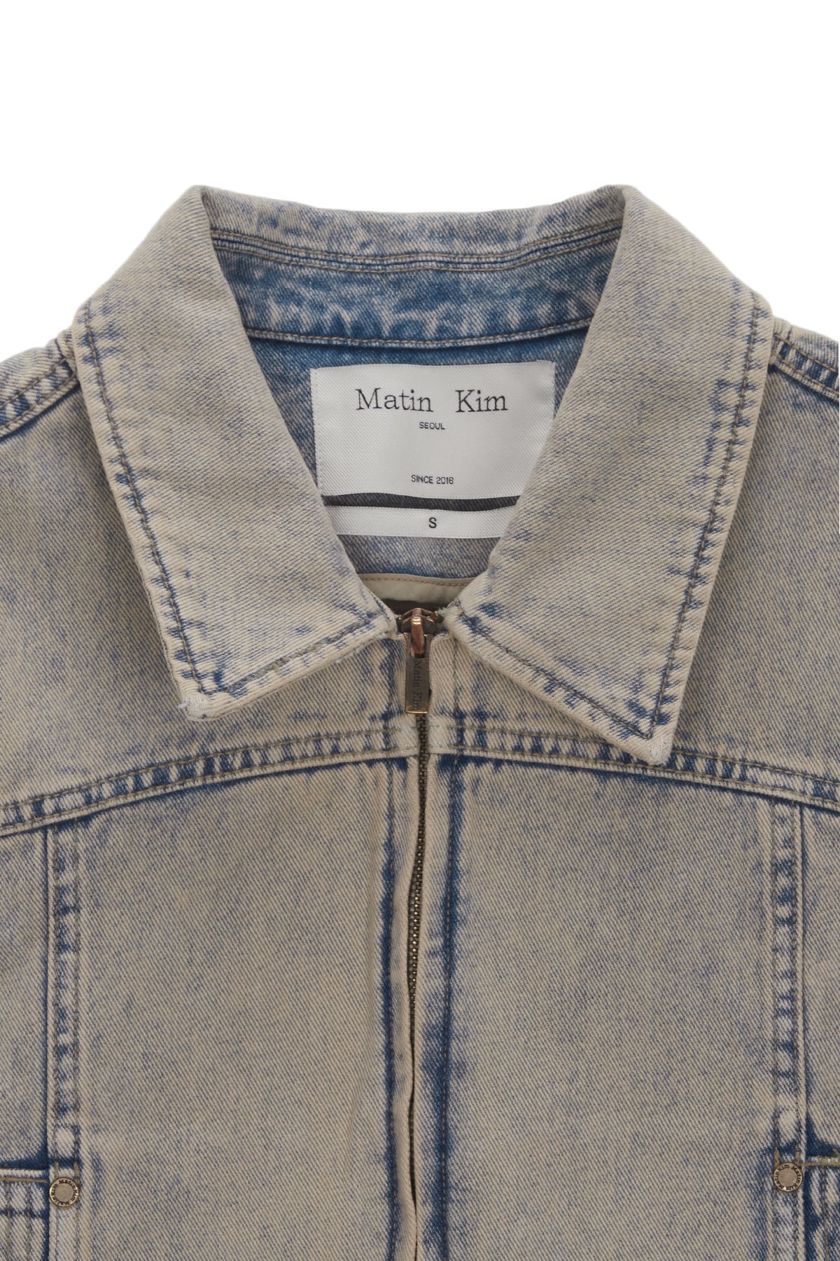 Matinkim Slim Zip UP Denim Vest IN Beige