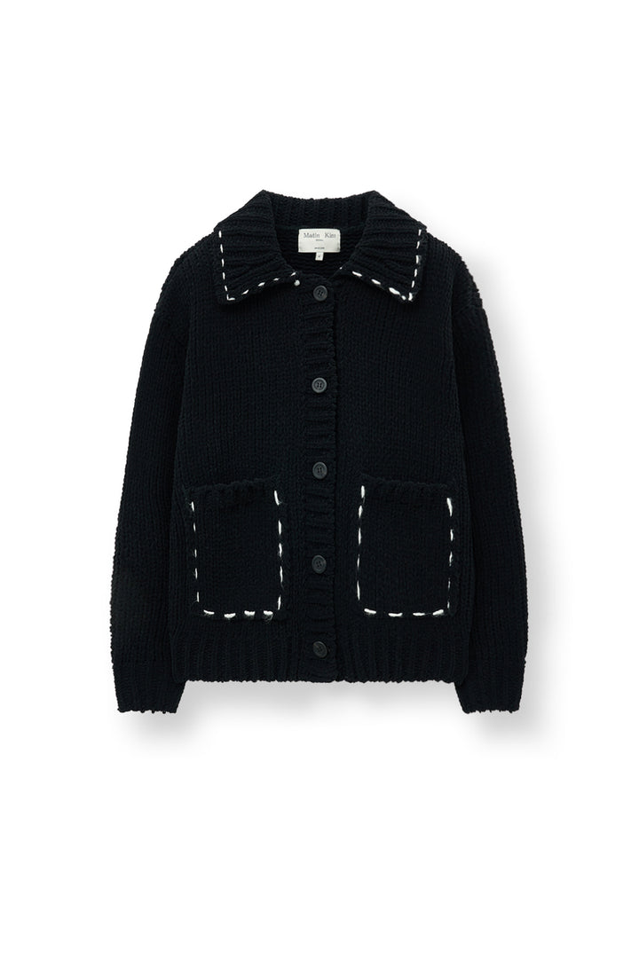 Matinkim Matin Kim Handmade Collar Knit Cardigan For Women IN Black
