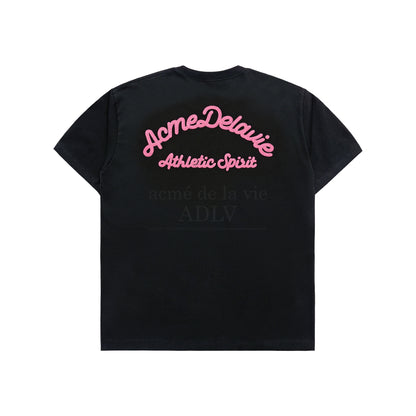 SCRIPT EMBOSSING CHAIN NEEDLEWORK SHORT SLEEVE T-SHIRT BLACK