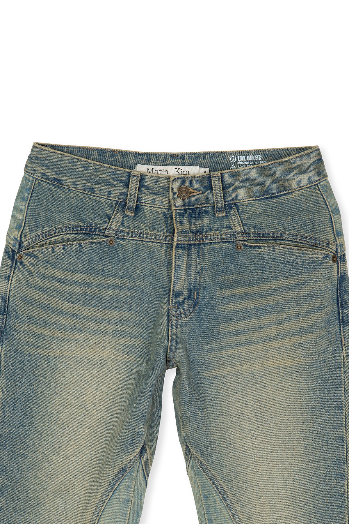 [matinkim] PEACHES ZIPPER DETAIL BOOTS CUT DENIM PANTS IN LIGHT BLUE