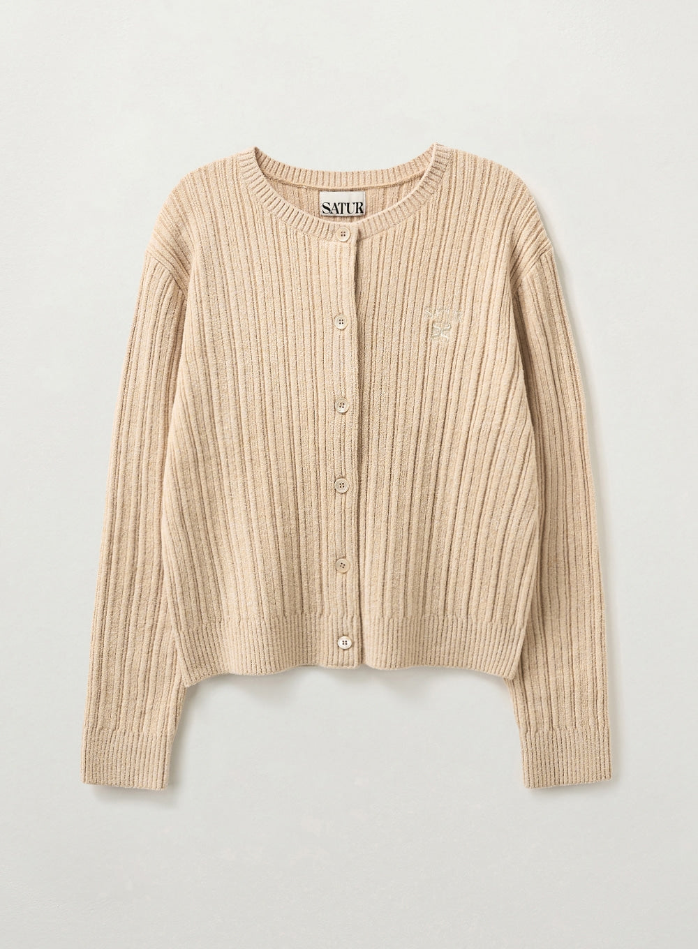 [satur] (W) Fleece Crew Neck Cardigan - Cream