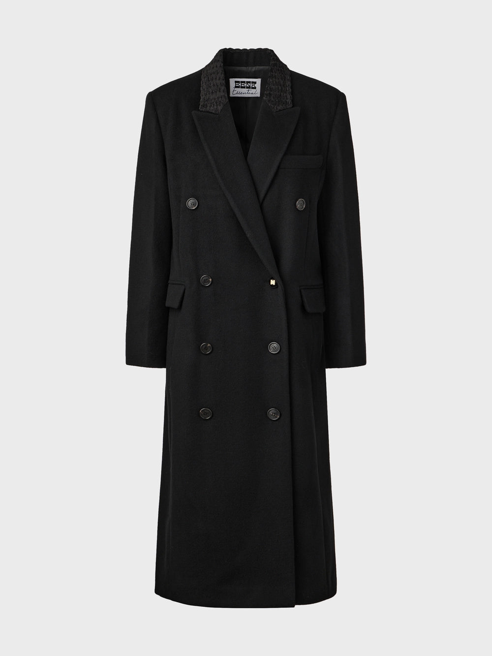 EENK Contrast Collar Double-Breasted Coat - Black